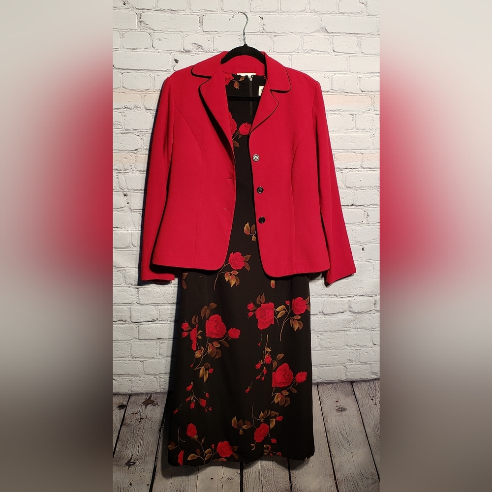 Studio I vintage dress sleeveless rose dress w/ matching jacket Sz 8P